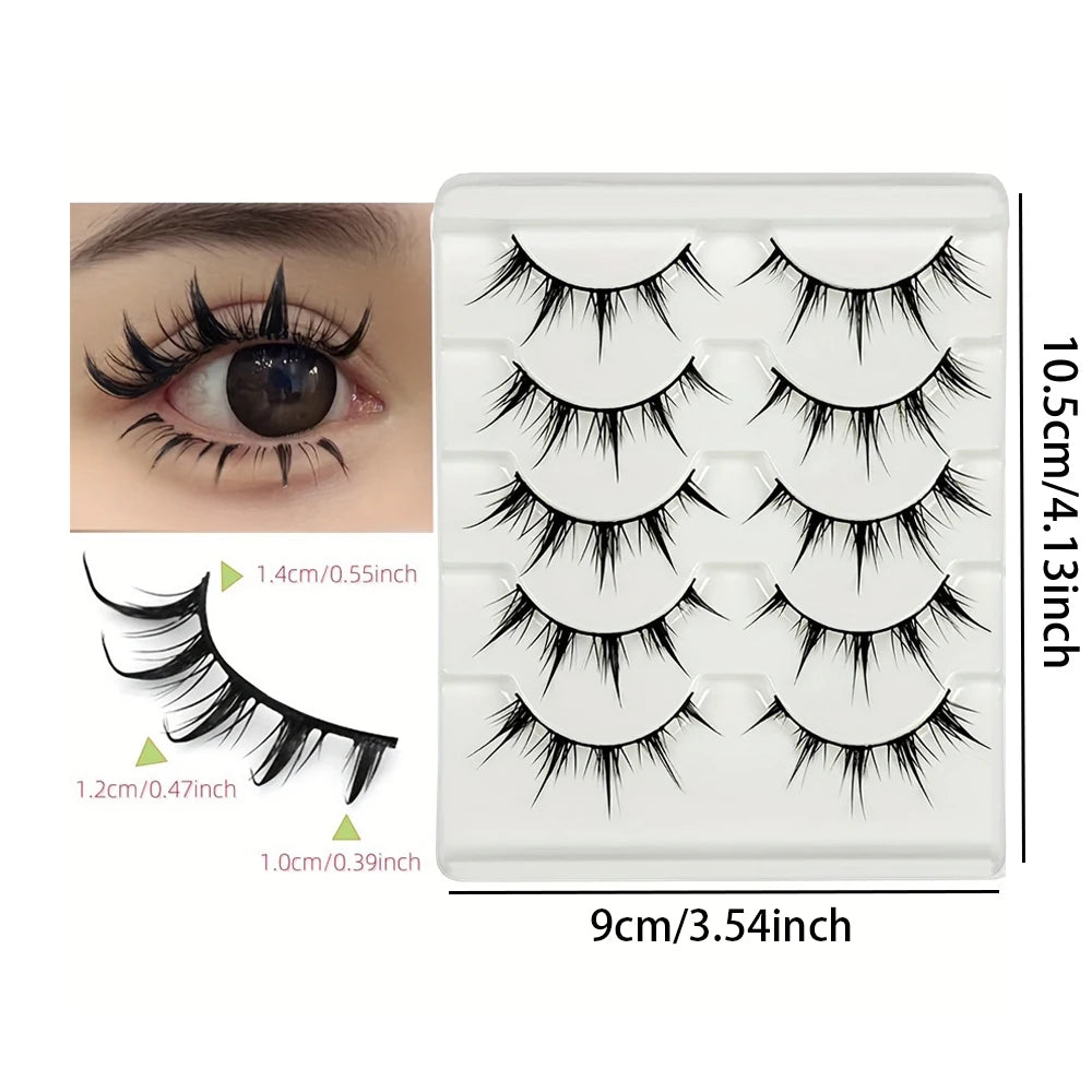 5 Pairs Cartoon Eyelashes, Pure Innocence Small Devil Eye Lashes, COS Amplifying False Eyelashes, Formaldehyde-Free, 5MM-5