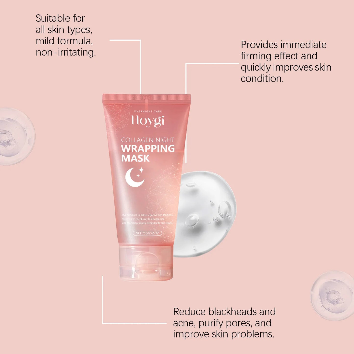 Hoygi Collagen Night Wrapping Mask Deep Nourishment Skin Firming Brightening Skin Tone Shrink Pores Mild Formula Sleeping Mask