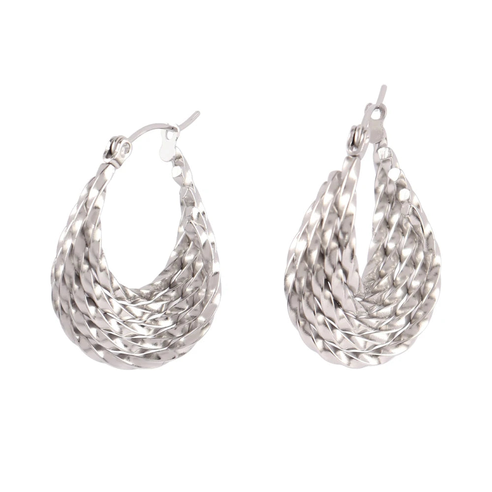316L Stainless Steel Hoop Huggies Earrings For Women Exaggerated Texture Studs Earrings Girl Geometric Daily Jewelry Gifts