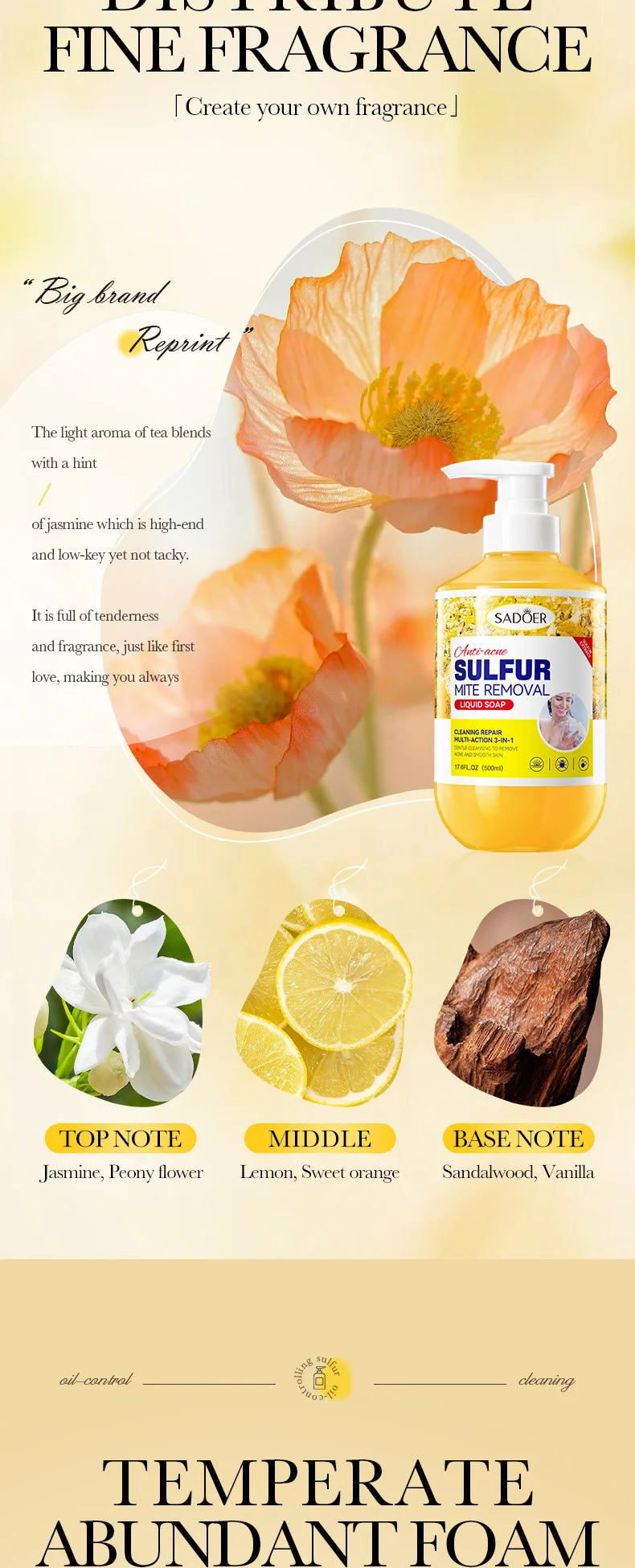 500ml Deep Cleansing Sulfur Mite Removal Body Wash Oil Control Shower Gel  Bath and Body Cleansers