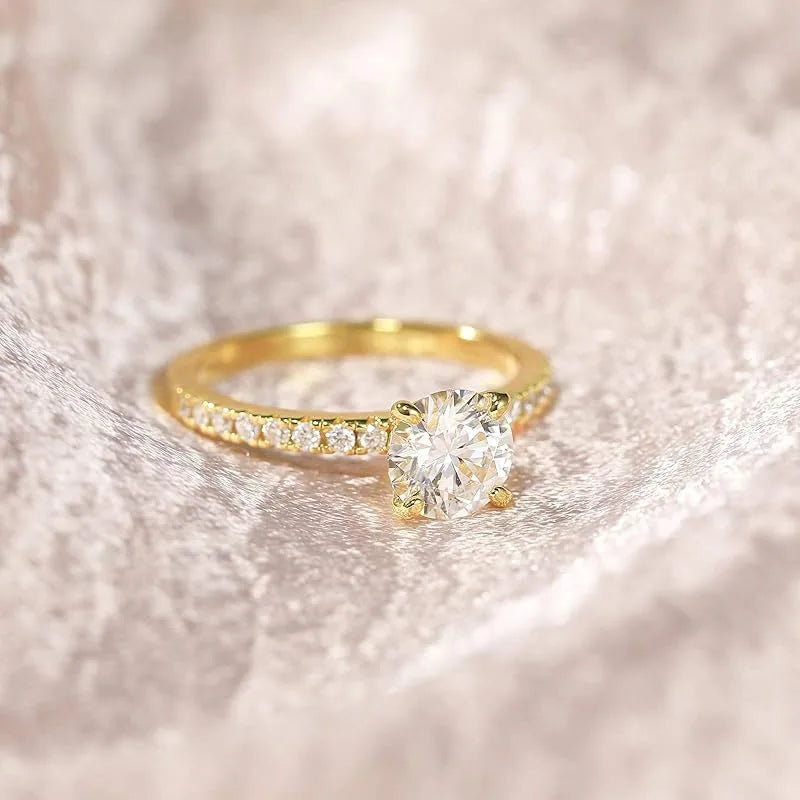 Lnngy Certified 8mm 2ct Moissanite Solitaire Ring 14K Gold Filled Engagement Rings For Women Wedding Party Jewelry Gift