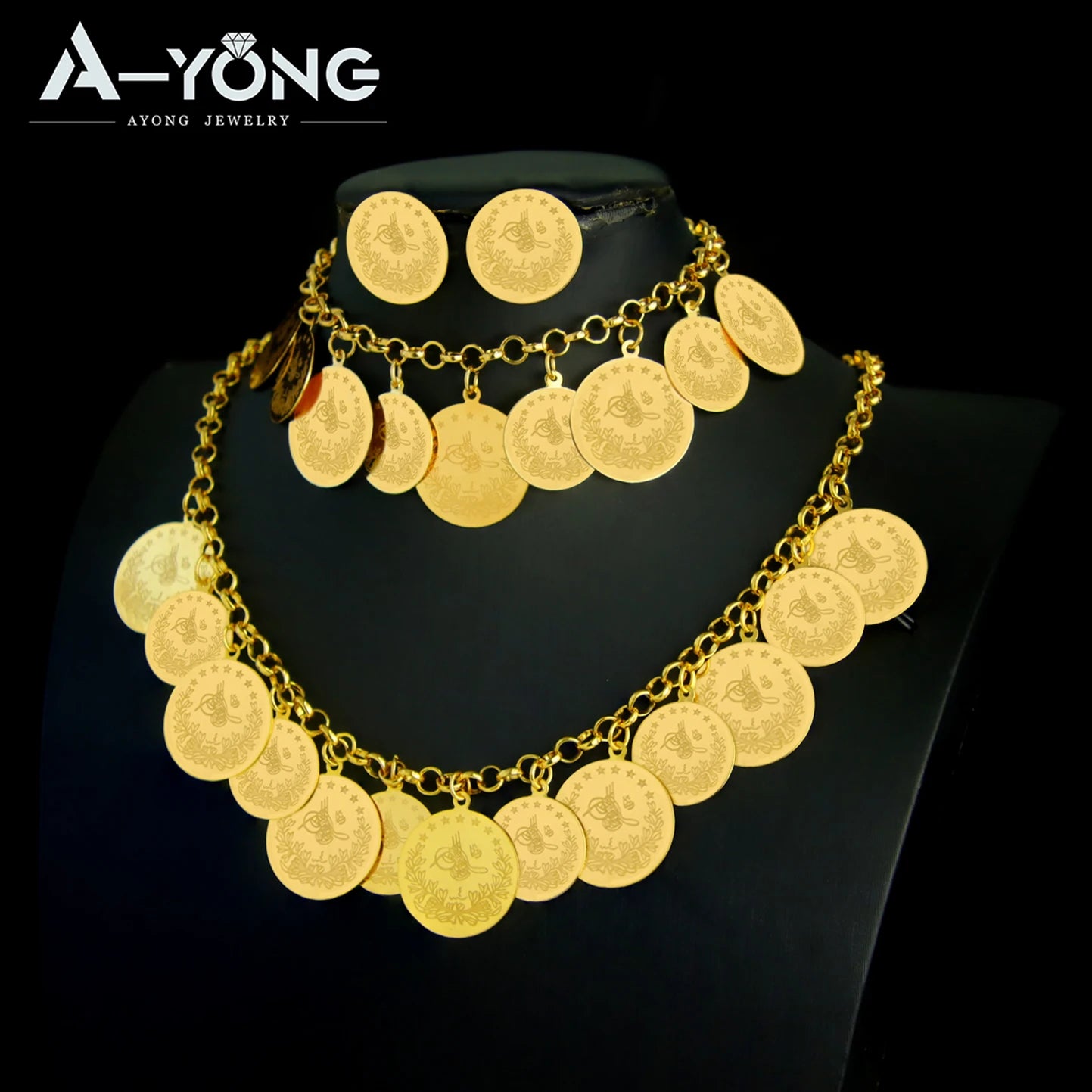 Luxury Saudi Gold Color Coins Necklace Set 21k Gold Plated Muslim Fashion Chokers Dubai Women Wedding Party Jewelry