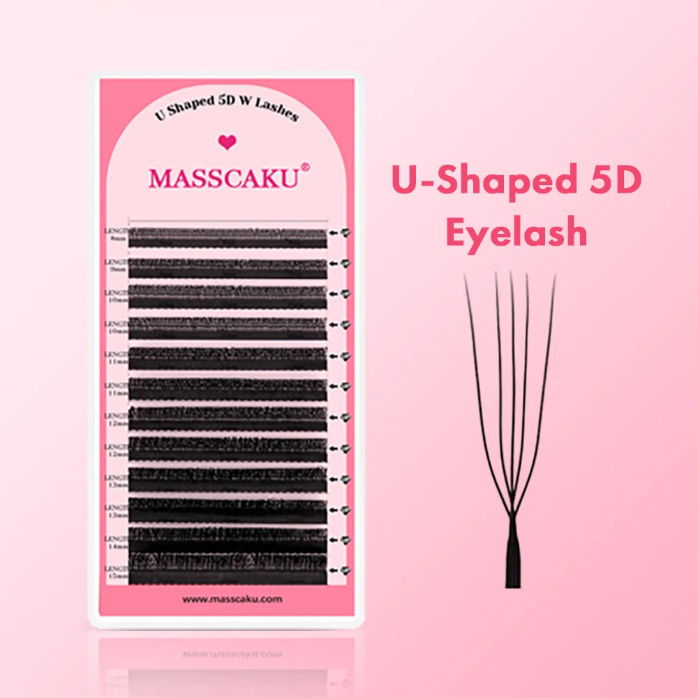 5cases/lot U Shape 3D 4D 5D 6D W Eyelash Extension 0.07mm Thickness High Quality Technologic Fiber U Style Faux Cils by MASSCAKU
