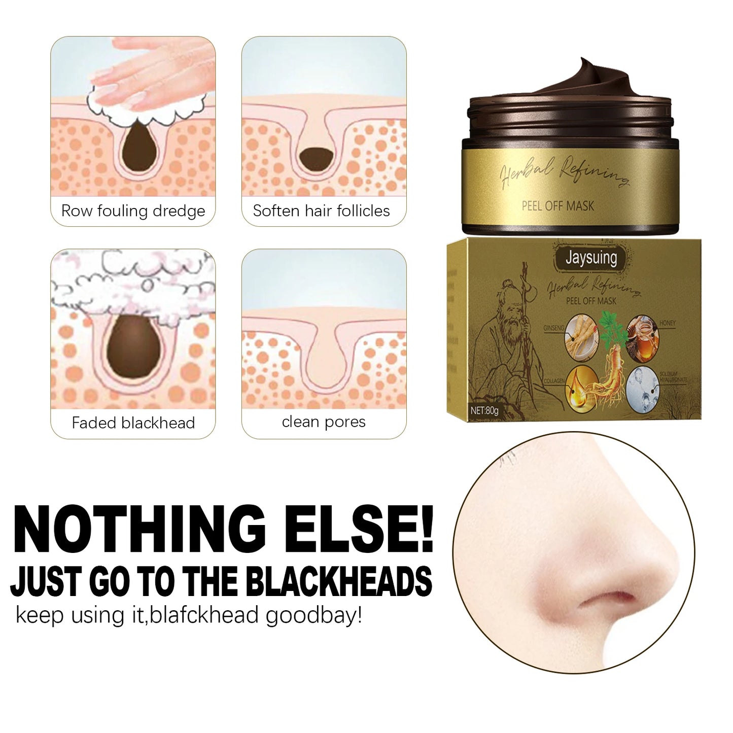 Ginseng Peel Off Mask Blackhead Removal Exfoliating Deep Cleansing Pores Shrink Skin Rejuvenation Moisturize Hydrate Facial Mask