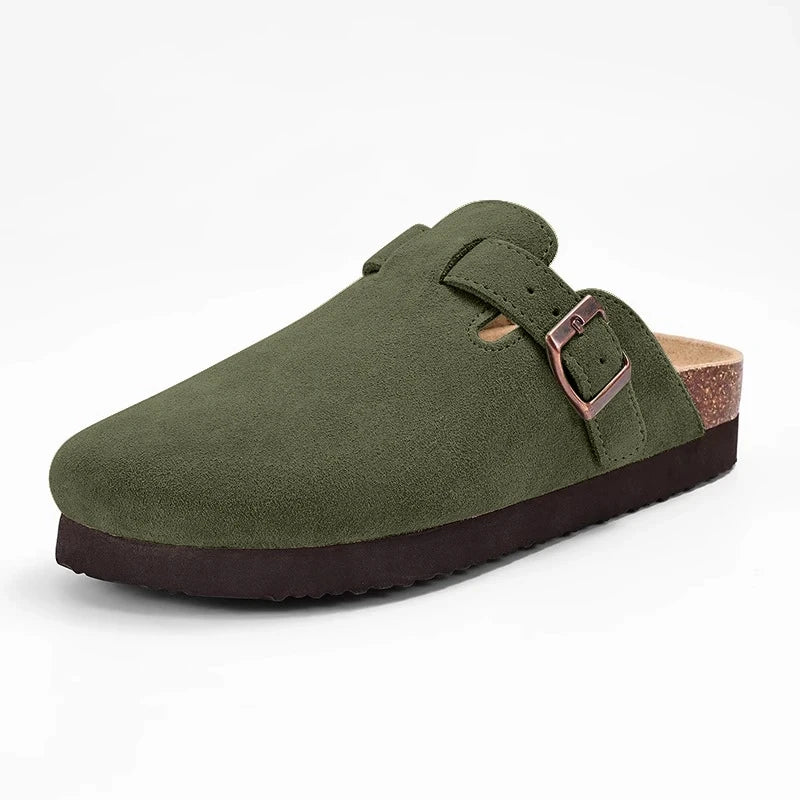 Litfun Fashion Men's Suede Clogs Slippers Soft Footbed Leather Mules   Summer Cork Sole Sandals With Arch Support Classic Clogs