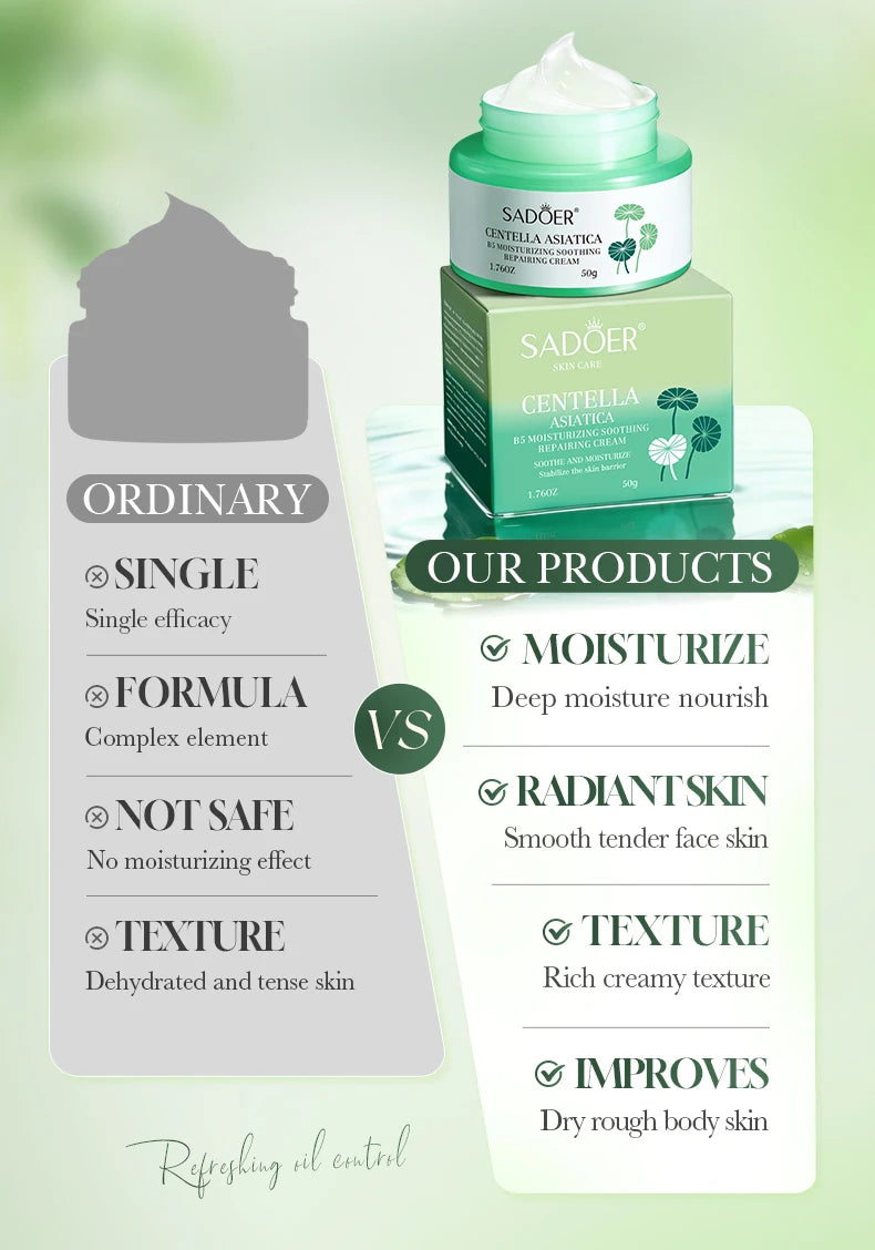 SADOER Centella Asiatica B5 Face Cream Moisturizing Soothing Repairing Cream for Skin Barrier Calm Irritated Non-Tight Skin Care