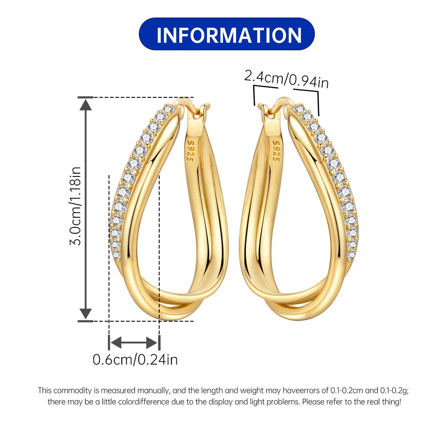 CYCUFF S925 Sterling Silver Zircon Simple Geometry Big Double Ring Earrings Birthday Party Gift Trend 2025 Jewelry Women Earring