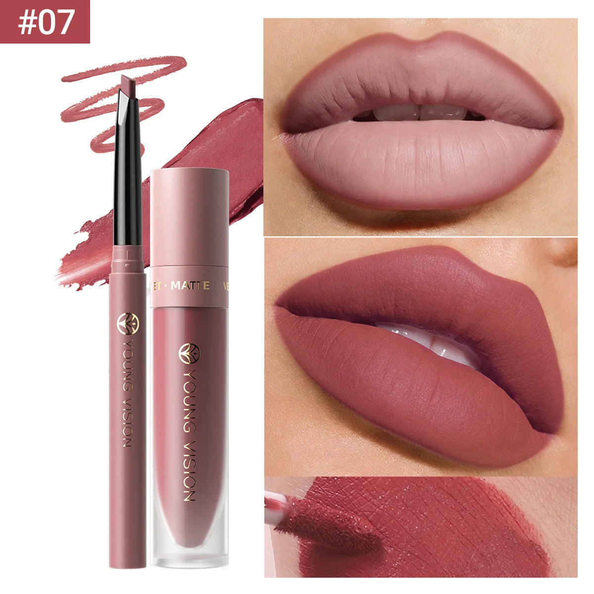 2Pcs Lip Gloss and Lip Liner Set, Matte Finish Non-Stick Cup Long-Lasting Lip Color and Liner Combo, Perfect for Defined Lips