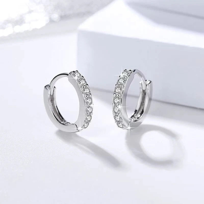 Real 925 Sterling Silver Zircon Round Hoop Earrings For Women Classic Fine Jewelry Light Luxury Geometric Accessories