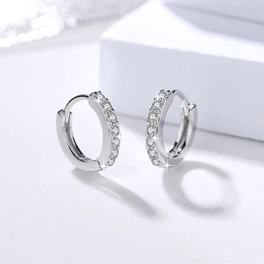 Real 925 Sterling Silver Zircon Round Hoop Earrings For Women Classic Fine Jewelry Light Luxury Geometric Accessories