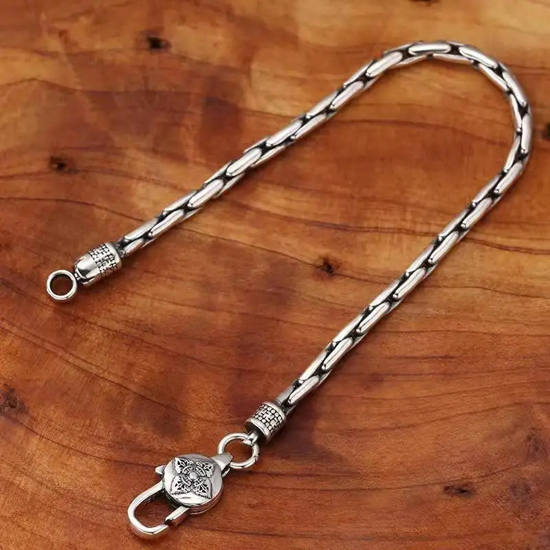 Simplicity Vintage S925 Sterling Silver Bracelet Snake Bone Chain Sculpture Petal Vajra Buckle Bracelet Jewelry Gift