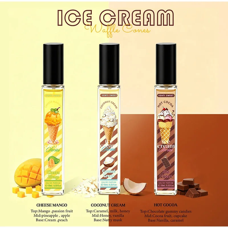 Ice Cream Perfume Gift Set Fresh Mango Coconut Scent Rich Chocolate Popcorn Eau De Toilette Lasting Sweet Women's Fragrance 10ml