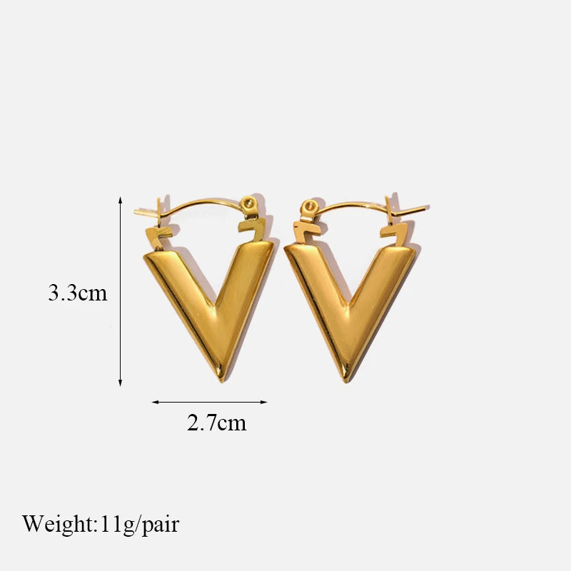 EILIECK 316L Stainless Steel Big V Metal Earrings For Woman Fashion Jewelry Temperament Girl Daily Wear Hoop Earrings Waterproof