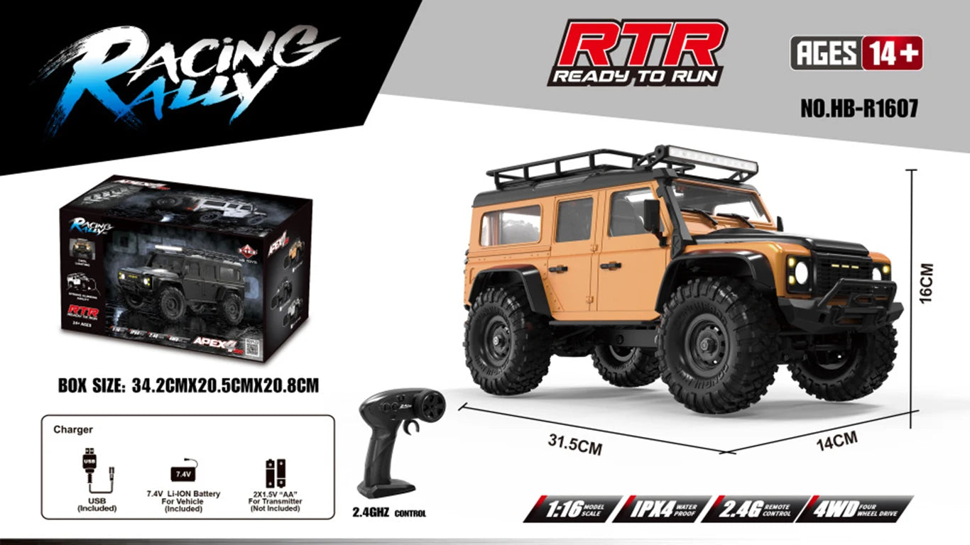 1:16 4WD Rc Car Full Scale Simulation 2.4G Off-Road Remote Control Cars With LED Trucks Race Cars Model Toys For Kids Adult Gift
