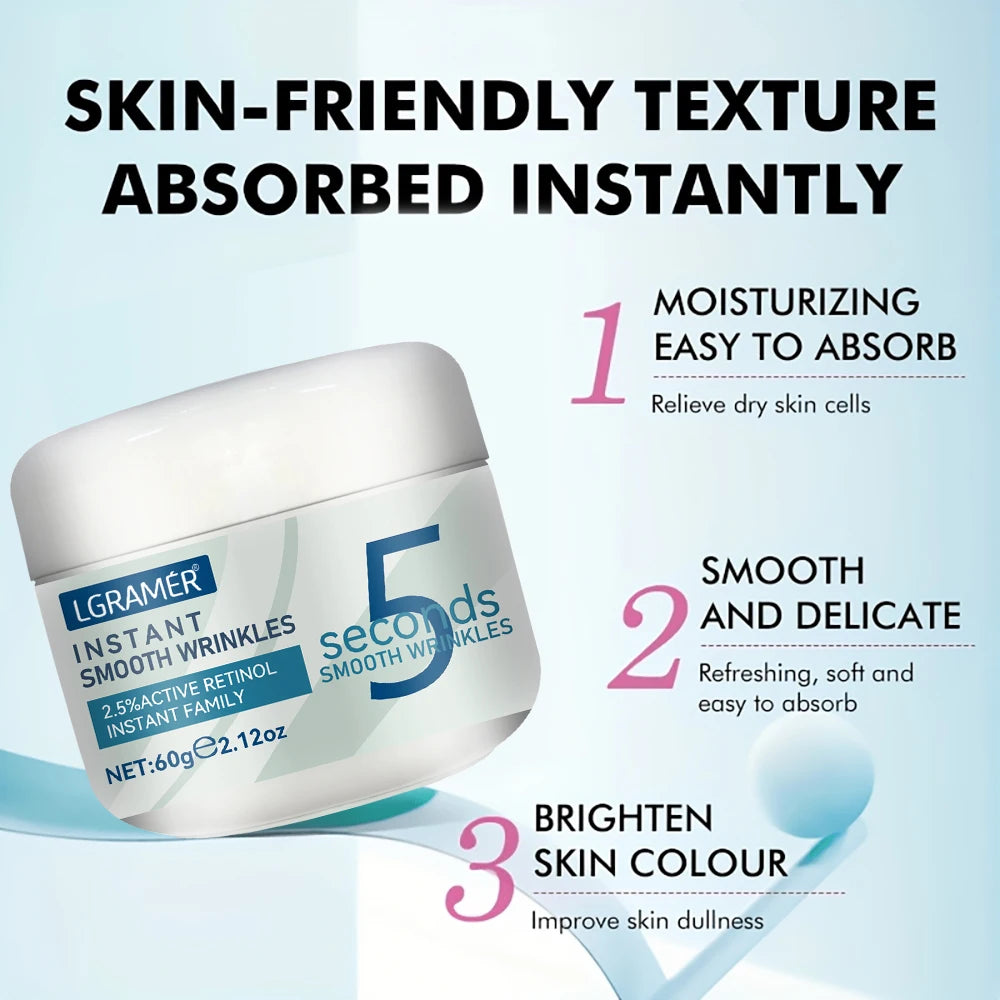 5 Seconds Retinol Anti-Wrinkle Cream Instant Anti Aging Line Fade Cream Firming Face Fine Skin Moisturizing Care Lifting Cream
