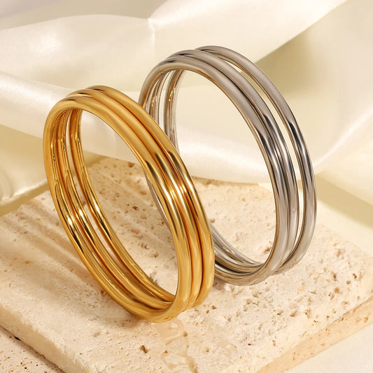 Greatera 3pcs/set Gold/Sliver Color Stainless Steel Bangle For Women Tide 2.7mm Wide Coil Multi-layer Plain Bracelet Jewelry