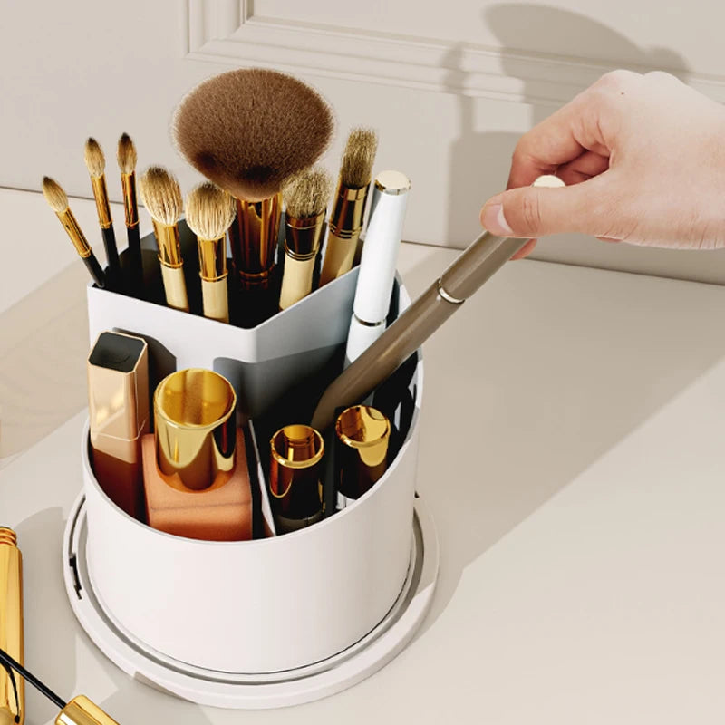 Makeup Brush Storage Rack Rotating Lipstick Eyebrow Pencil Storage Box Dustproof Desktop Compartment Cosmetic Holder