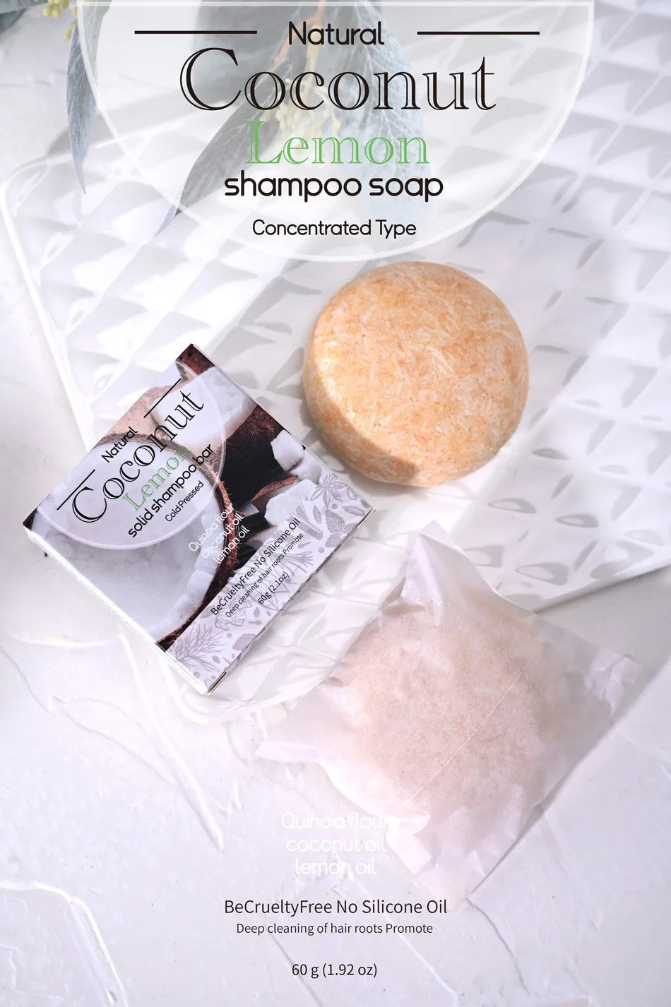 XF+60g Coconut Essential Oil Shampoo Soap Shea Butter Shampoo And Conditioner Men'S Solid Soap