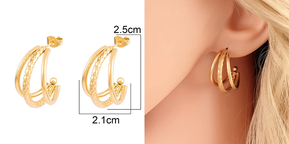 316L Stainless Steel Hoop Huggies Earrings For Women Exaggerated Texture Studs Earrings Girl Geometric Daily Jewelry Gifts