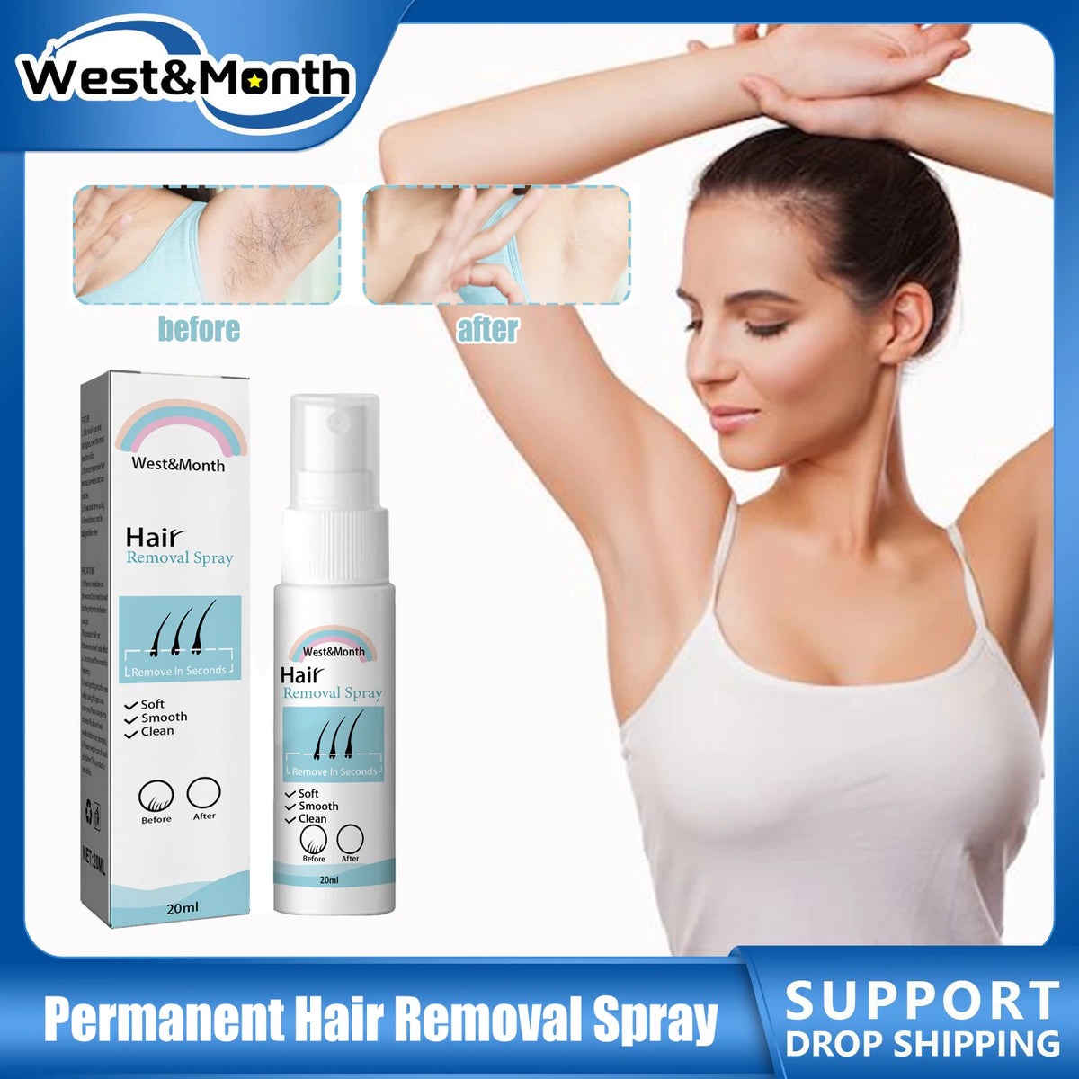 Permanent Hair Removal Spray Hair Growth Inhibitor Natural Painless Depilatory Cream Body Armpit Private Parts Hair Remover 20ml