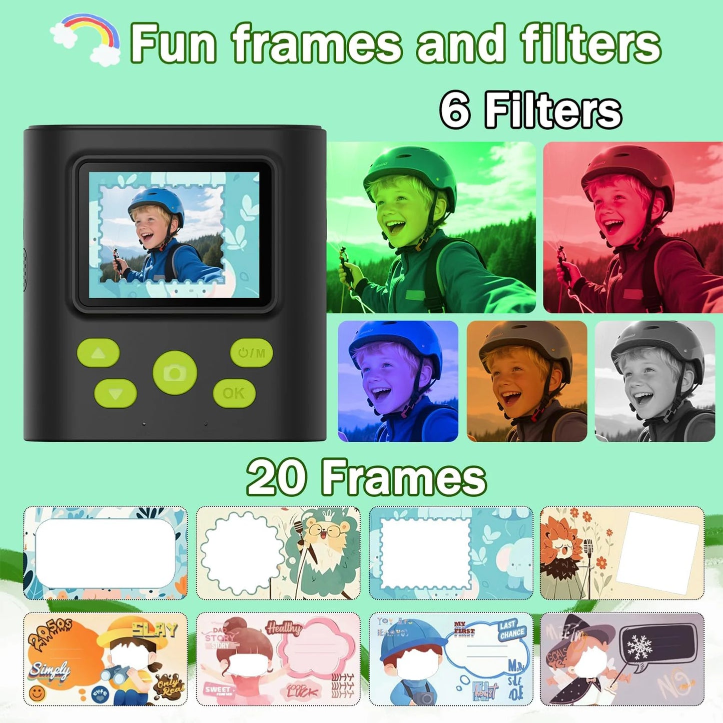 INOCTI Kids Print Camera, Toddler Digital Camera, Three printing paper&32G Card, for Girls Boys Christmas Birthday Gifts