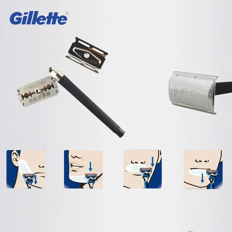 Gillette Super Blue Razor Men's Safety Manual Shaver Stainless Steel Blades Face Beard Hair Removal Classical Shaving Machine
