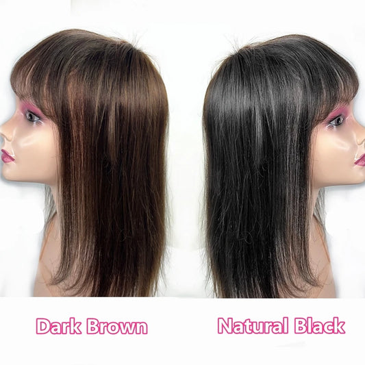 Natural 100% Human Hair Toppers for Women Clips in Extensions Big Size Semi-wig 14x14cm Toupee for Baldhead Cover Grey Hair