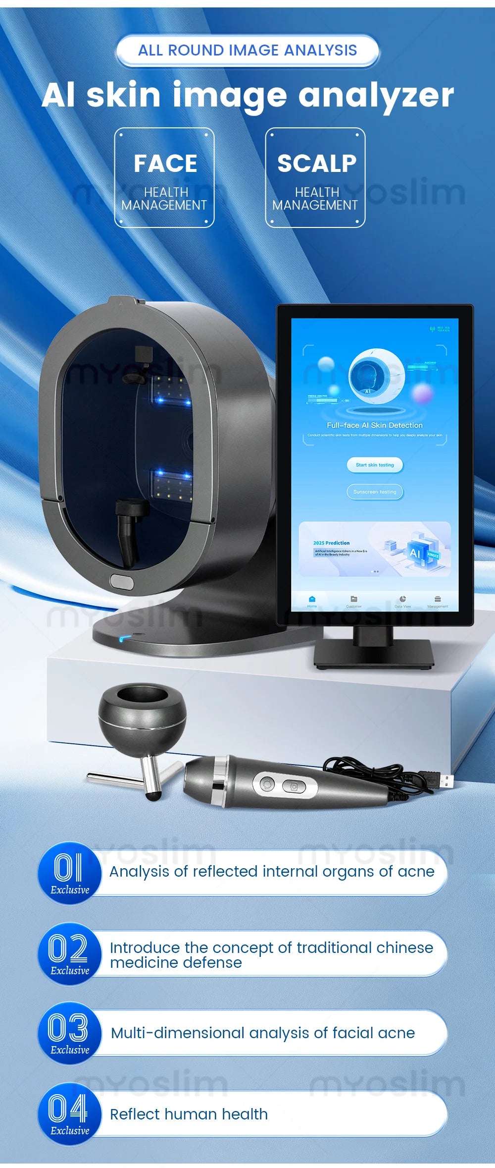 3D Facial Skin Analyzer Machine 21.5 Inch AI 8 Light Spectrum Skin Care Scanner Hair Analysis for Business Beauty Care
