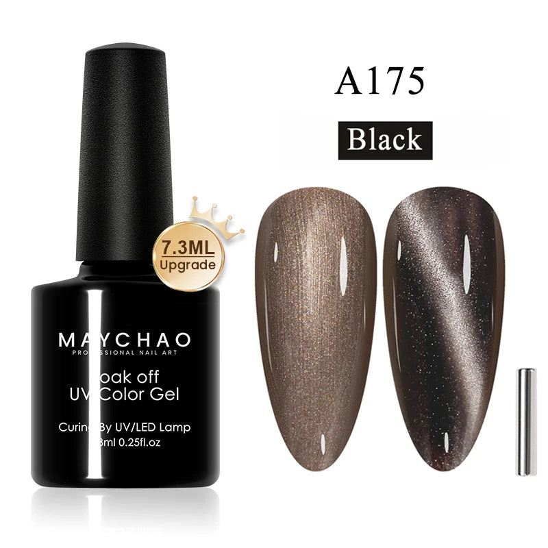 MAYCHAO 12ML Cat Eye Gel Nail Glitter With Magnet Soak off UV Holographic Magnetic Rainbow Gel Polish for Nail Art DIY Manicure