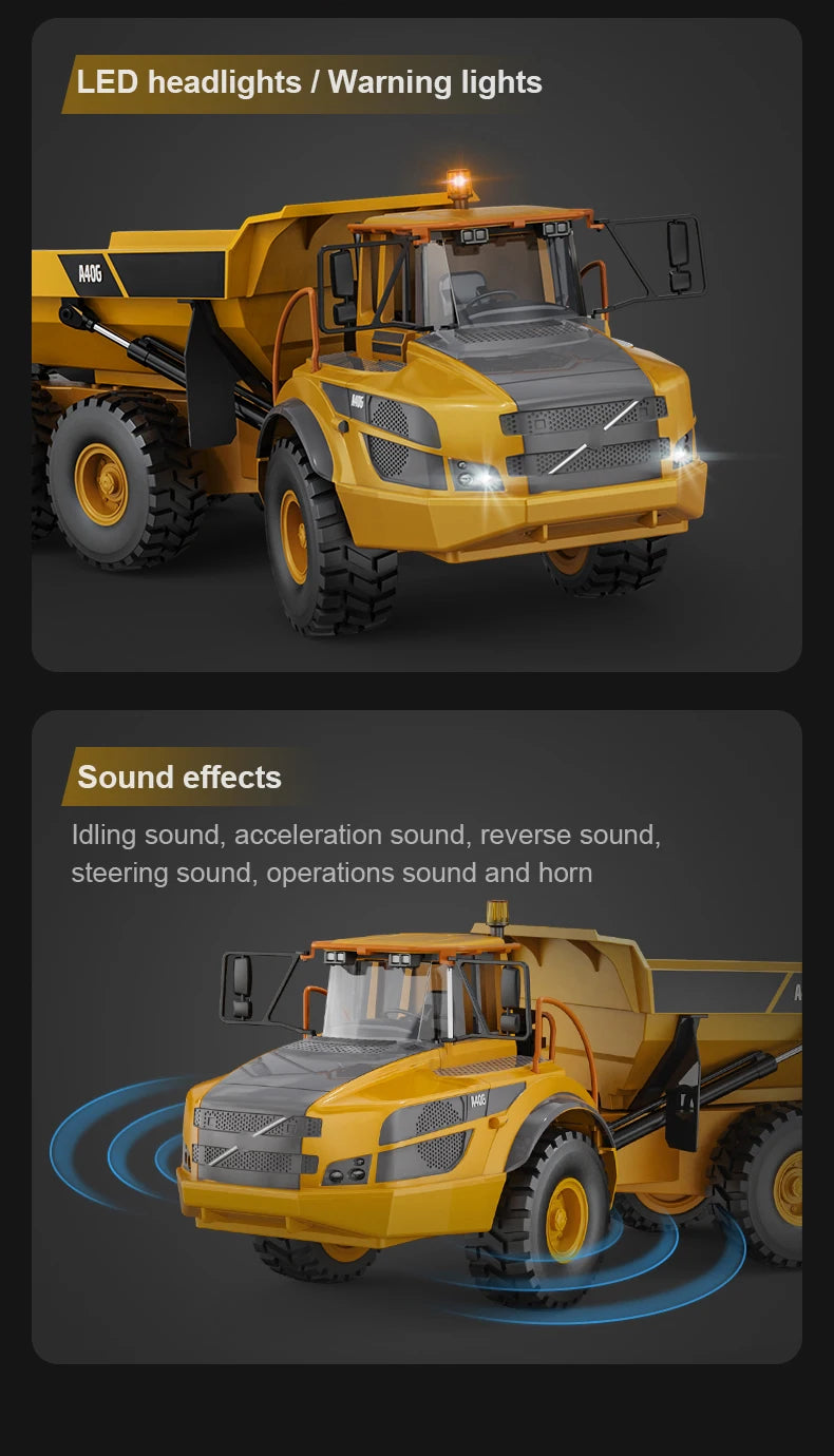 Double E E591 1/20 A40G RC Car Engineering Vehicle Kids Remote Controlled Articulated Dump Truck Toys for Boys Christmas Gifts