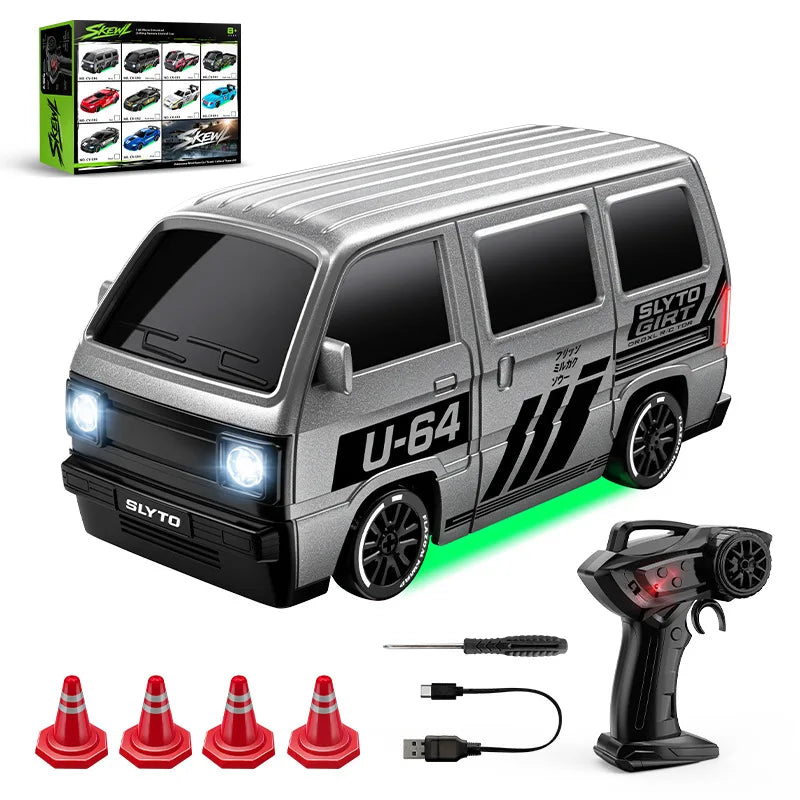 New 1/64 Mini Drift Car With Led Light Desktop Series Remote Control 4wd Racing Micro Card Van Gtr Boy Toy Gift