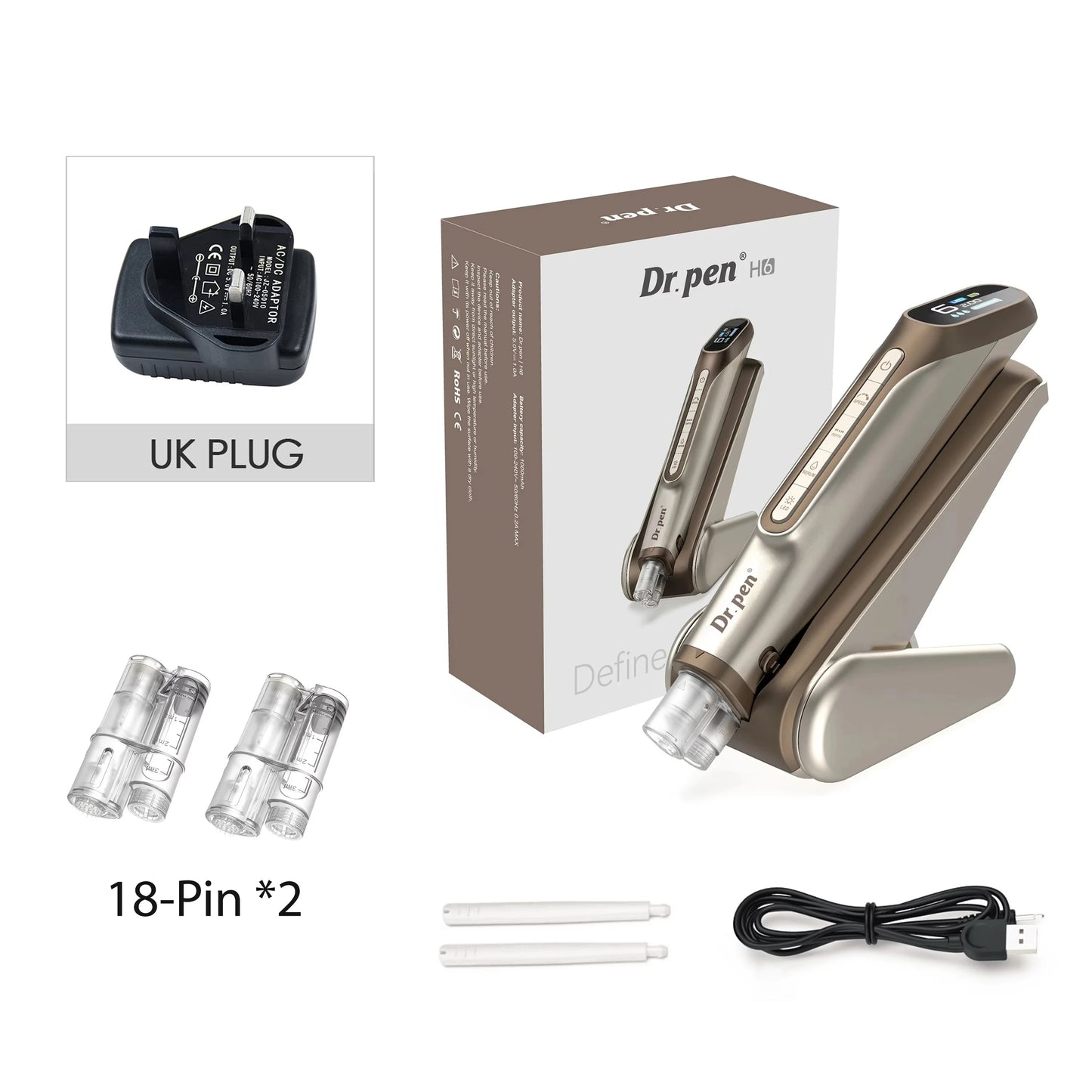 Dr. pen H6 Newly Upgraded Dual Cartridge Design Intelligent Infusion Microneedling pen Needle length 0.25mm as a high-end gift