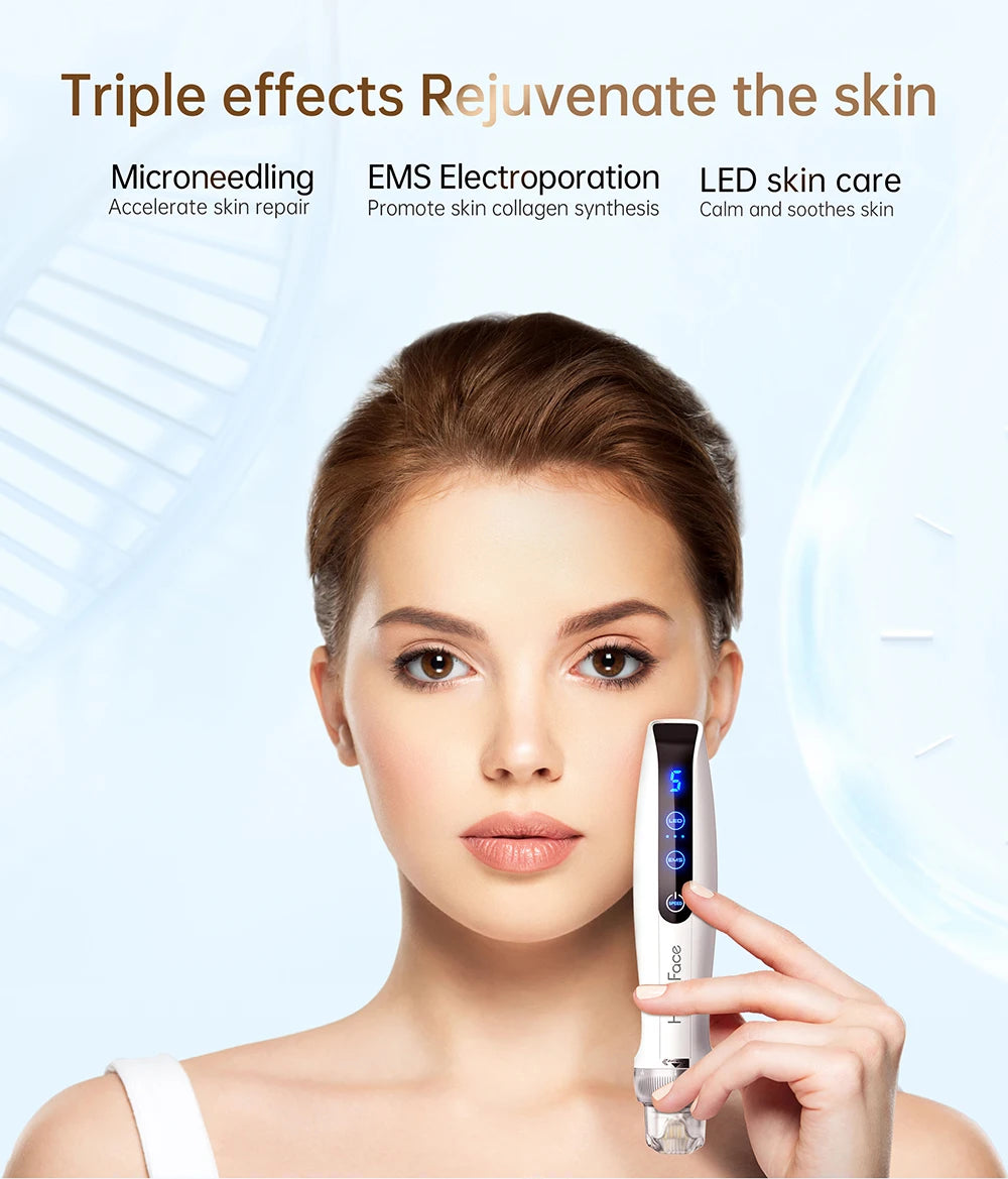 Hello Face Q2 Electric Microneedle, Smart Dock, 700mAh Battery, 5 Speeds, 2PCS Titanium needle 0.25 mm, Red/Blue LED and EMS