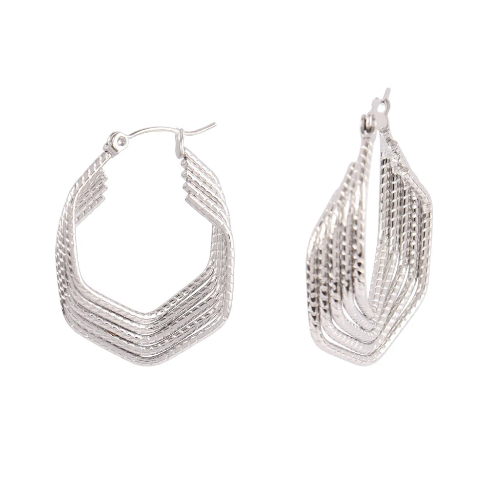 316L Stainless Steel Hoop Huggies Earrings For Women Exaggerated Texture Studs Earrings Girl Geometric Daily Jewelry Gifts