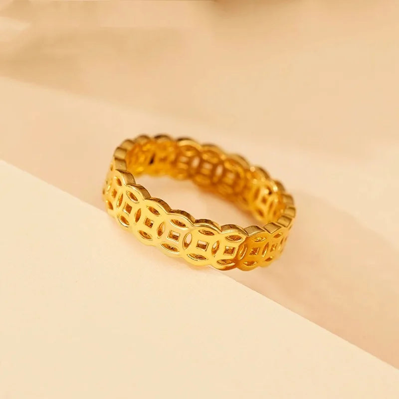 Sparkling Copper Coin Ring 18k Gold Ring for Woman High-quality Luxury AU750 Ring Party Banquet Fine Jewelry 18K No Demolding