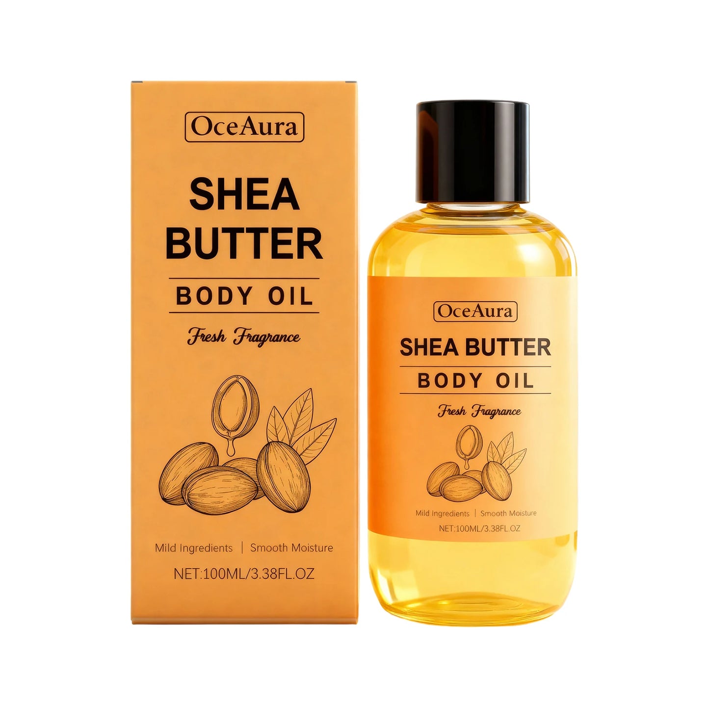 100% Natural Shea Butter Massage Oil Intense Moisture for Dry Skin Lightweight & Fast Absorbing All Skin Types Stretch Mark Care