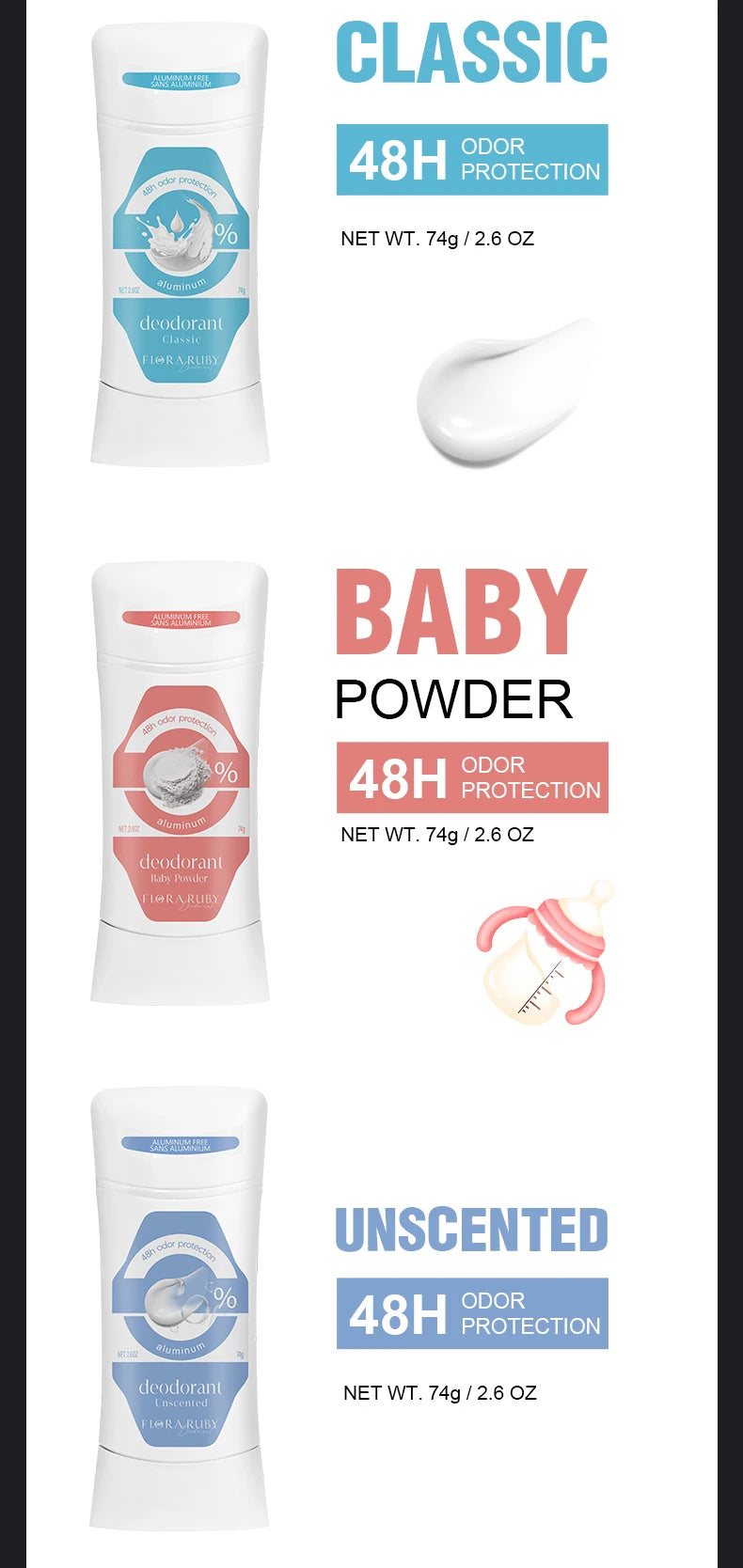 Deodorant Women Aluminum Free Antiperspirant Stick Advanced Protection Deodorants Natural Flower Perfume Deodoran 74g