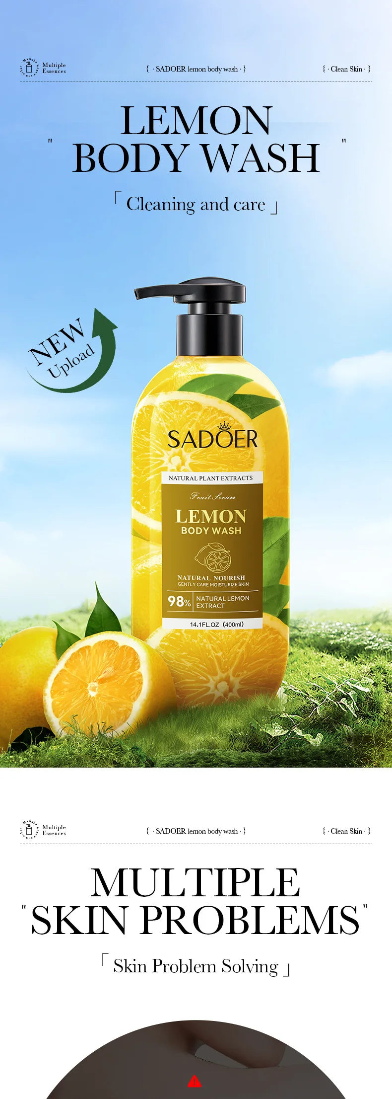 400ml SADOER Lemon Shower Gel Exfoliating Cleansing Fragrance Gentle Body Shower Gel