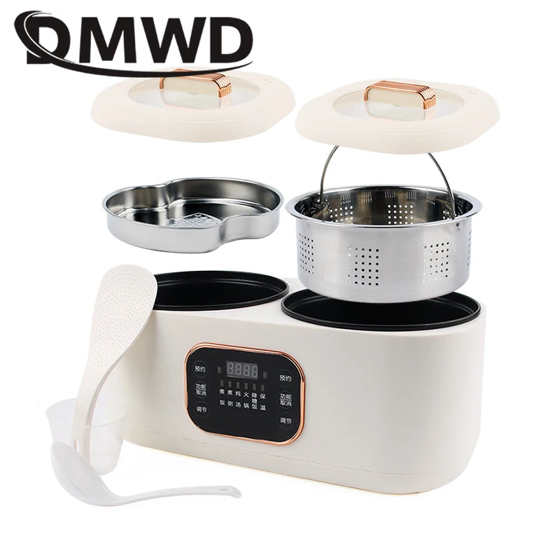 Electric Double-Liner Rice Cooker Heating Lunch Box Food Steamer Non-stick Pan Cooking Hot Pot Soup Stew Skillet Meals Heater
