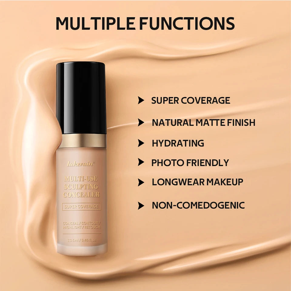 Multi-Use Foundation Long-lasting Matte Waterproof Oil Hight Full Coverage Highlight and Retouch Face Makeup for Women Lakerain