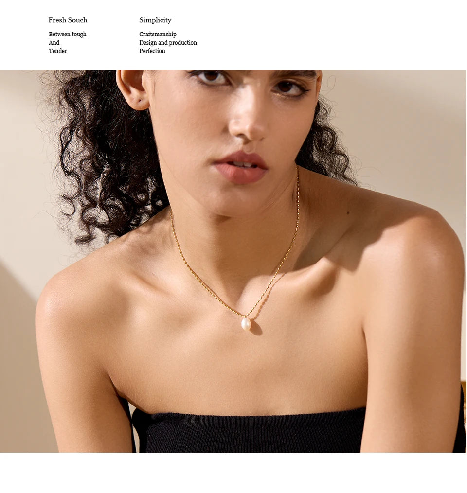Yhpup Luxury Natural Freshwater Pearl Pendant Stainless Steel Sweet Necklace Women Stylish Exquisite Jewelry Mother Sister Gift
