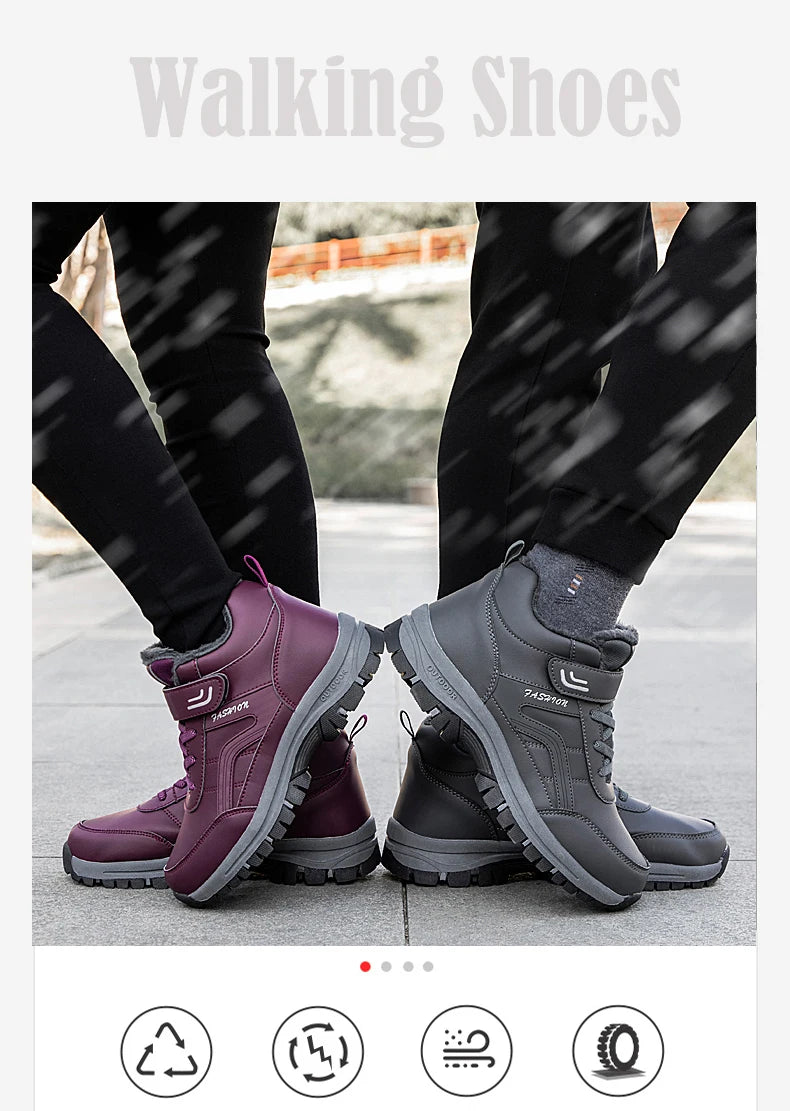 Winter Men's Snow Boots Women Slip On Winter Shoes Waterproof Comfortable Ankle Boots Sneakers Plush Hiking Walking Couple Shoes