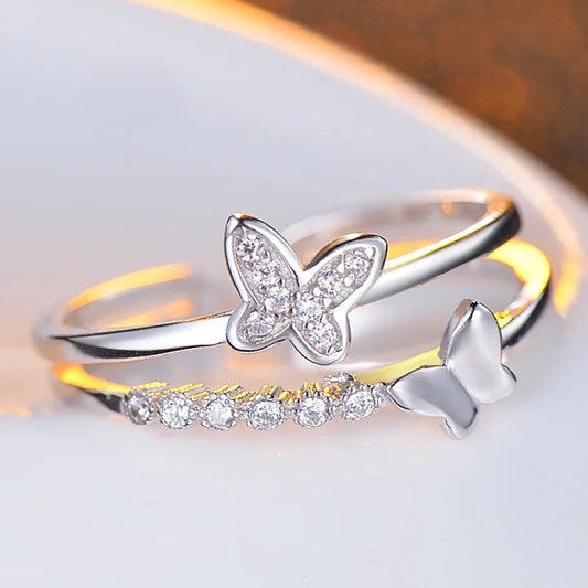 925 Sterling Silver Simple 5A Zircon Butterfly Rings for Women Cassic Wedding Engagement Statement Fine Jewelry Gift Party