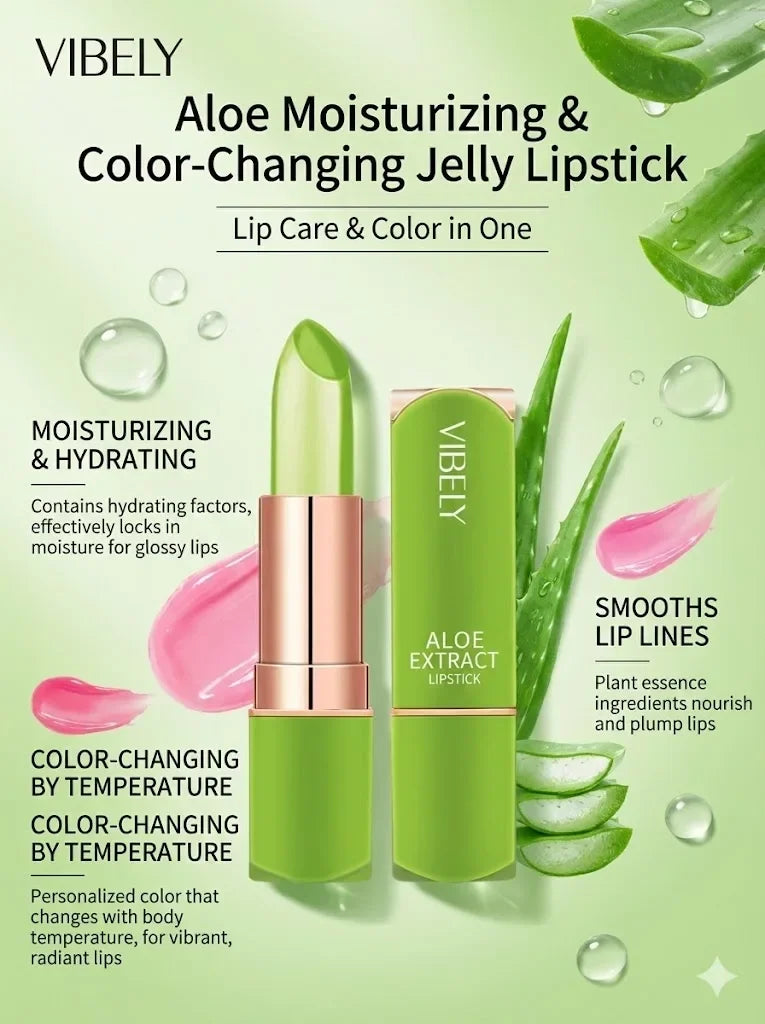 VIBELY Aloe Vera Moisturizing Lip Balm Thermochromic Jelly Lipstick Long Lasting Hydrating Lip Care Tint for Daily Use