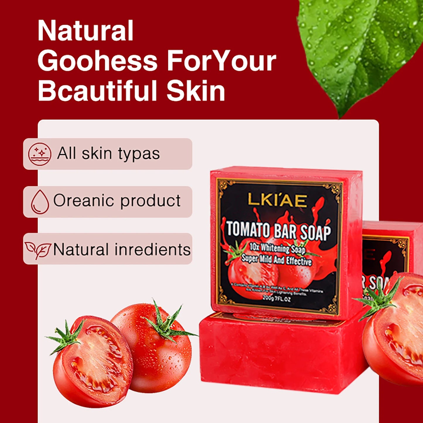 LKIAE Ultra Lightening Tomato Soap Bar, Anti Dark, Black Spots, Acne, Even Skin Tone, Vegan Bath Soap For All Skin Type, 200g