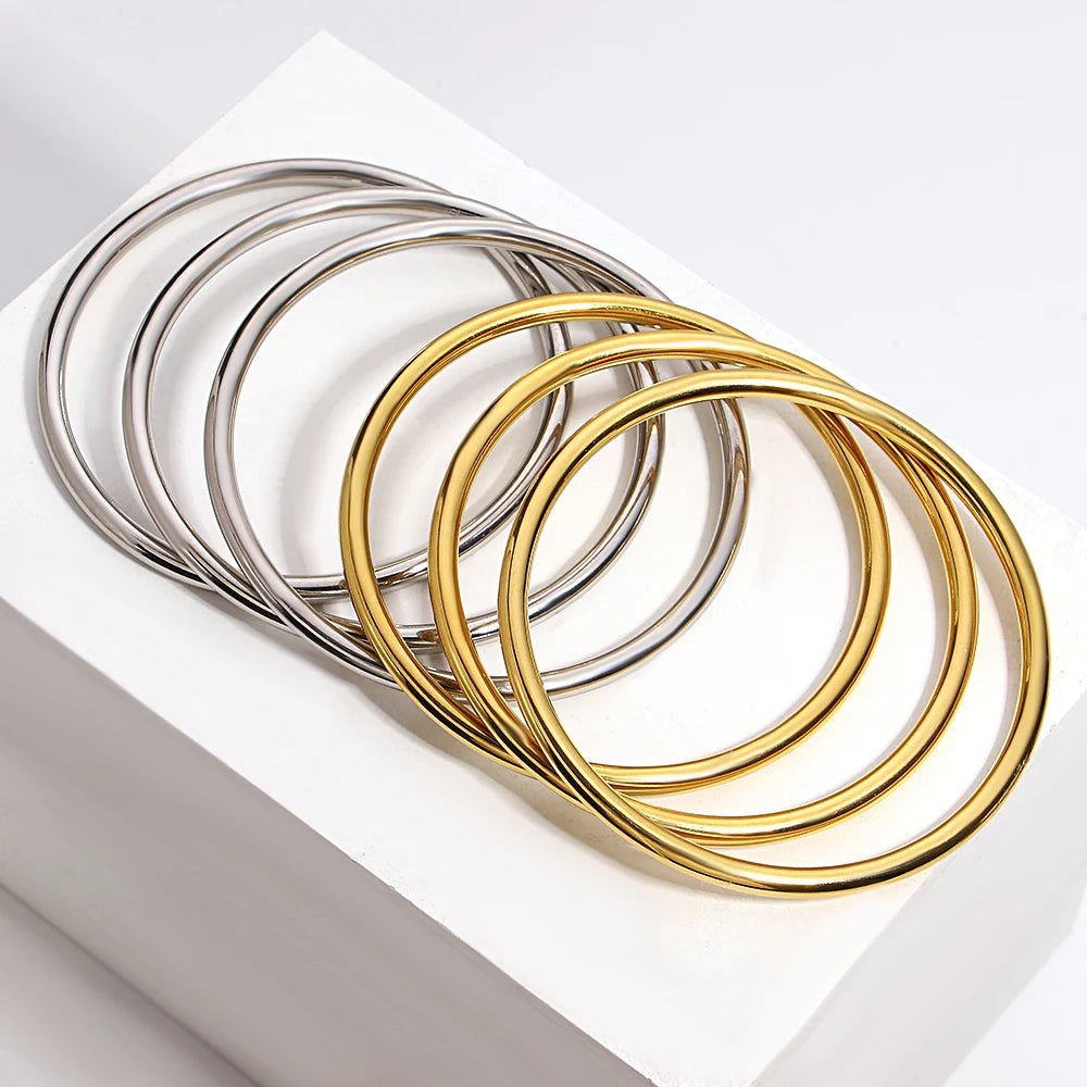 Greatera 3pcs/set Gold/Sliver Color Stainless Steel Bangle For Women Tide 2.7mm Wide Coil Multi-layer Plain Bracelet Jewelry