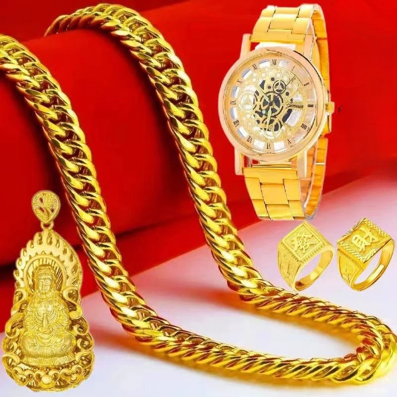 Plated 100% Real Gold 24k 999 Necklace Men's 999 Dominant Personality Fashion Jewelry 999 Permanent Color Pure 18K Gold Jewelry