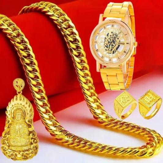 Plated 100% Real Gold 24k 999 Necklace Men's 999 Dominant Personality Fashion Jewelry 999 Permanent Color Pure 18K Gold Jewelry