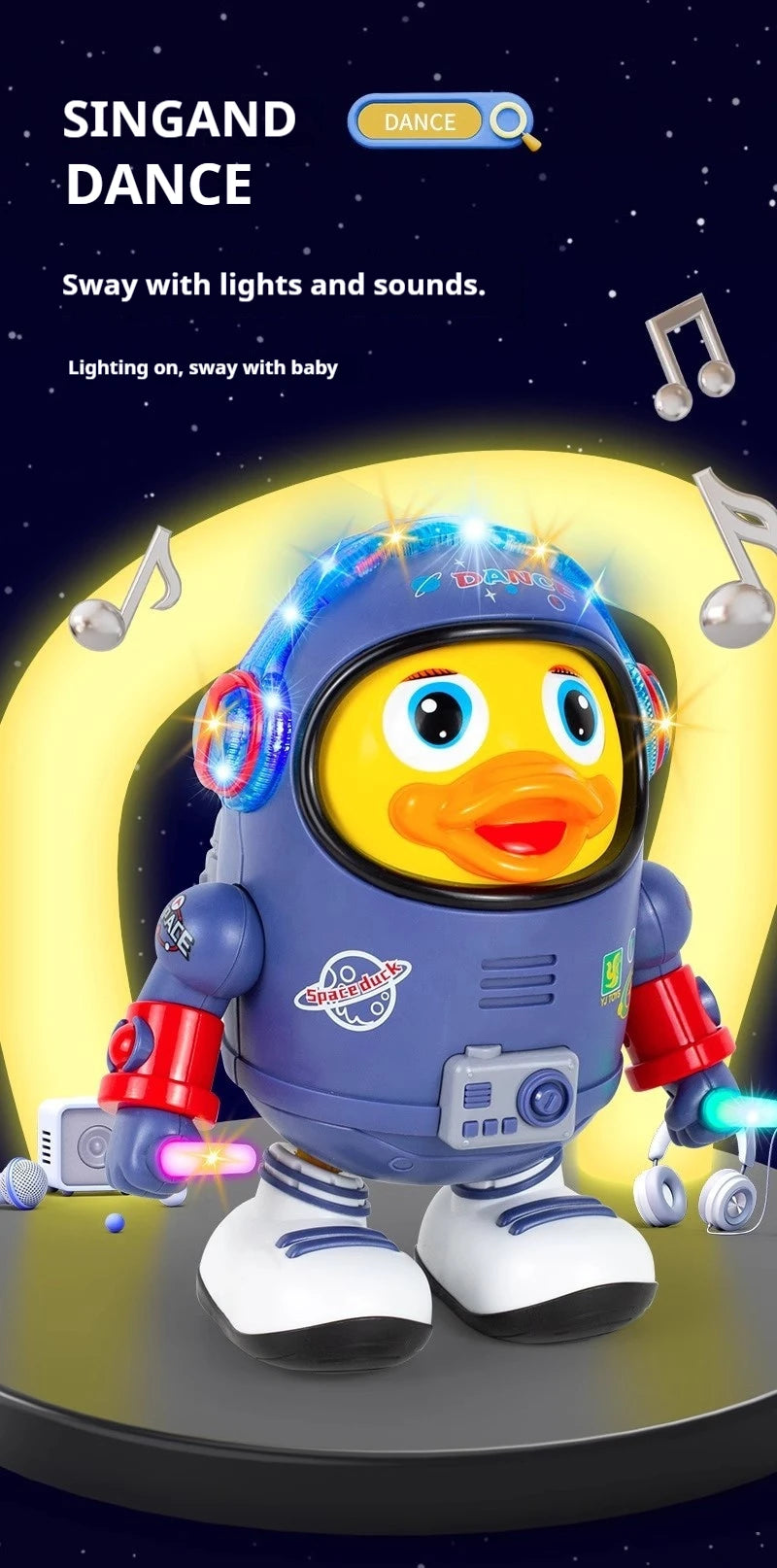 Hot Sale Electric Dancing Space Duck, Singing & Swaying Robot Toy, Interactive Educational Learning Gift for Kids