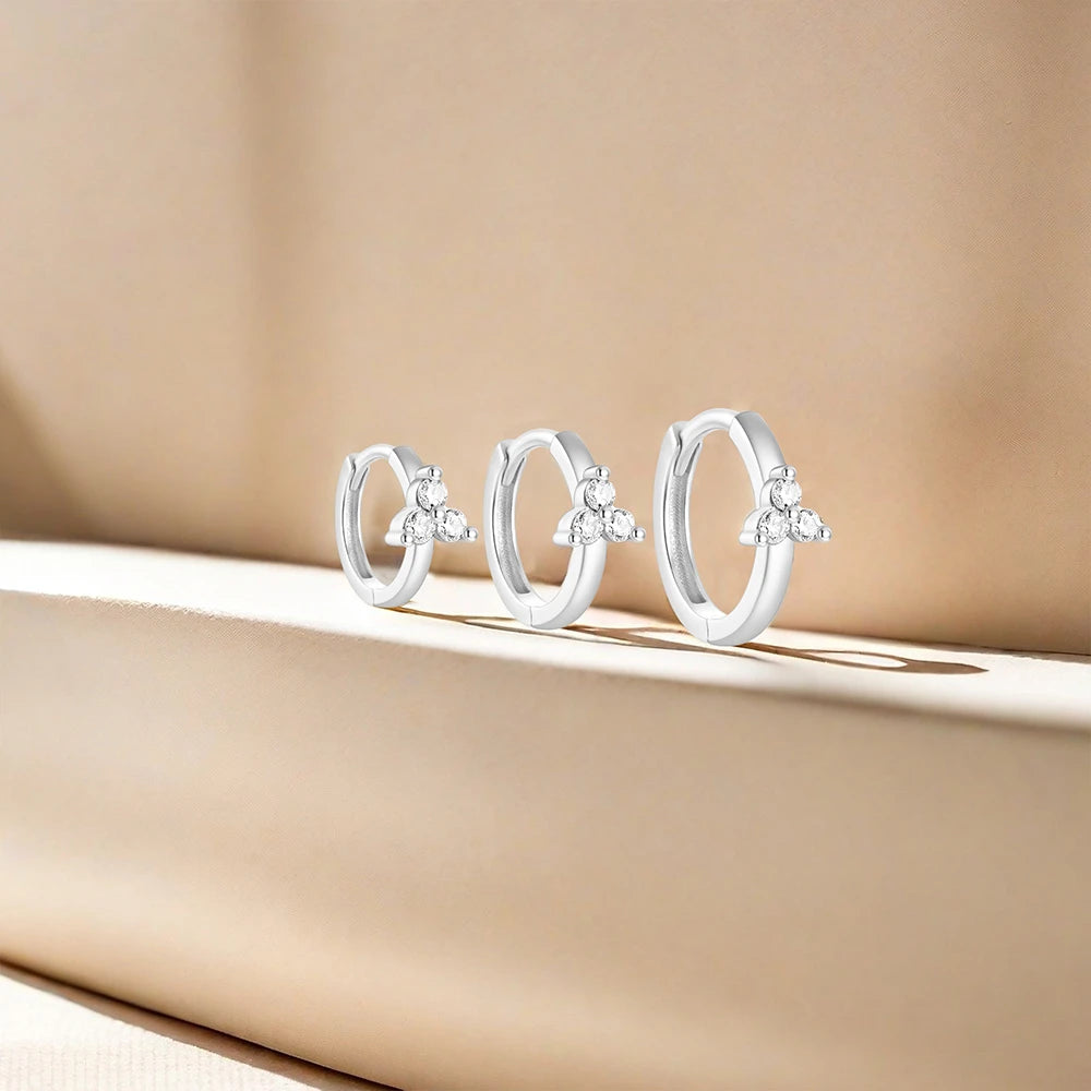 ROXI 3 piece Flower Zircon Circle Hoop Earrings Set For Women 925 Sterling Silver 6/8/10mm Round Earrings Wave Cartilage Jewelry